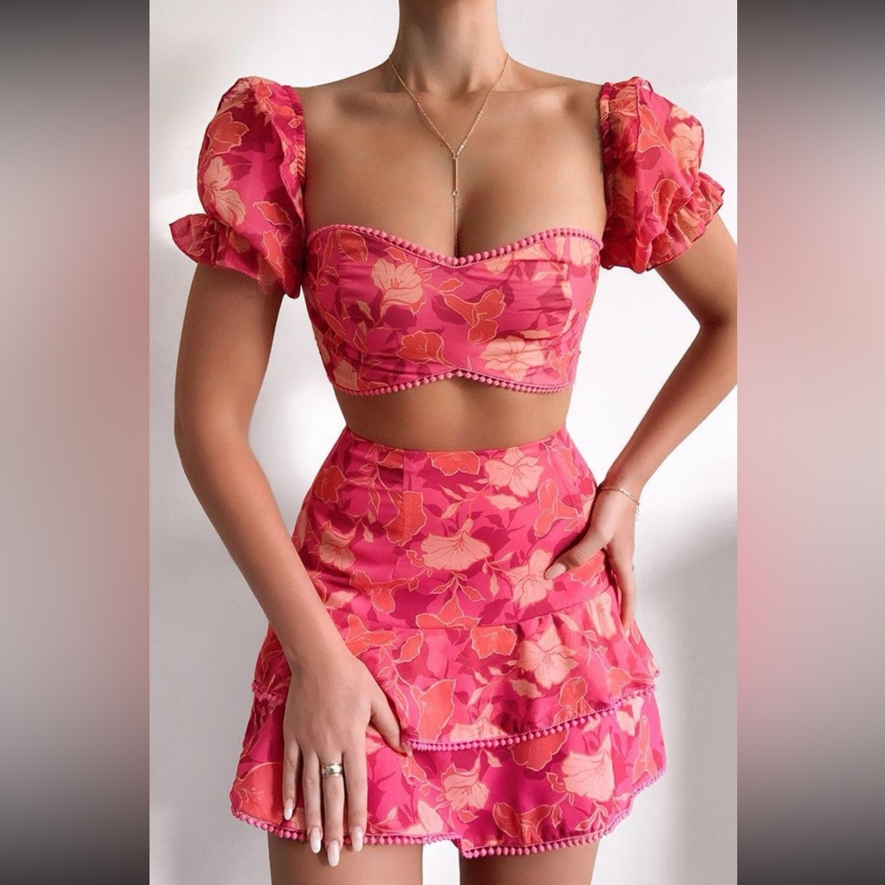 Showpo Pink Floral Skater Skirt